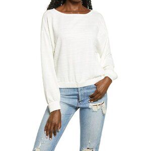 New All In Favor Boat Neck Pullover Medium Womens Off White Shit Top Blouse NWT